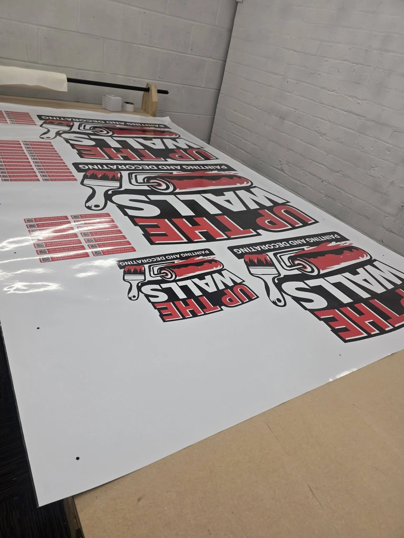 Printed van graphics being produced